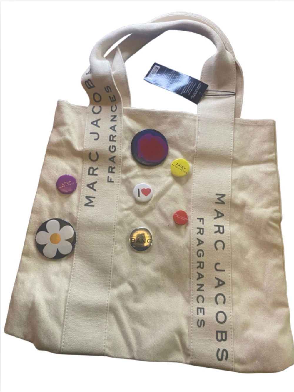 Marc Jacobs Cream Canvas Tote with Logo Straps and Pin Buttons with Tag